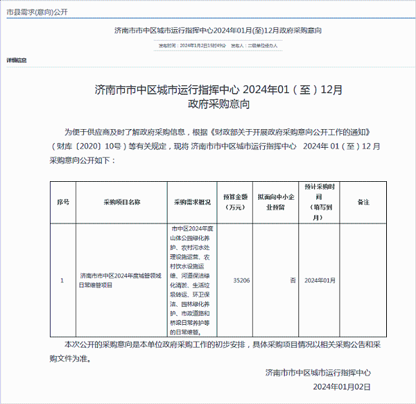 华体平台环保：济南市市中区2024年度城管领域日常维管项目